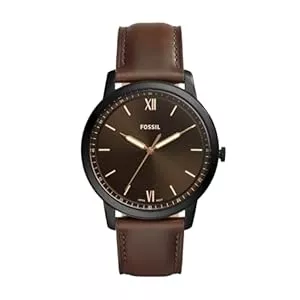 Fossil Uhren Fossil Watch for Men The Minimalist 3H, Quartz Movement, 44 mm Silver Stainless Steel Case with a Leather Strap, FS5439