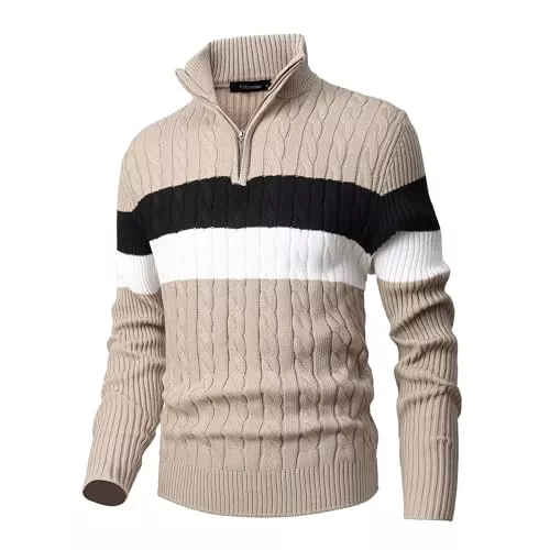 CoXuantion Pullover & Strickmode CoXuantion Herren Strickpullover 1/4 Reißverschluss Pullover Stehkragen Winterpullover Feinstrick Langarm Sweater Warme Weiche Arbeitspullover