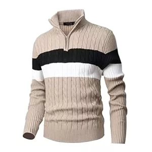 CoXuantion  CoXuantion Herren Strickpullover 1/4 Reißverschluss Pullover Stehkragen Winterpullover Feinstrick Langarm Sweater Warme Weiche Arbeitspullover
