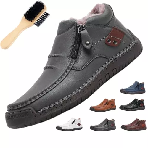 Generisch Stiefel Generisch Orthopädische Schuhe, Handgefertigte Komfort Rindsleder Schuhe mit Ergonomischer Rutschfester Sohle, Loafer Herren mit Seitlichem Reißverschluss