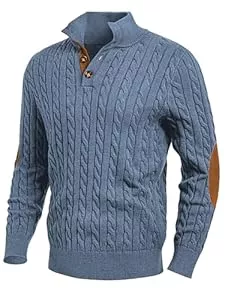 JMIERR  JMIERR Herren Pullover mit Zopfmuster lässiger Stehkragen grobe Freizeit-Strickpullover mit 1/4-Knöpfe Winterpullover Herren