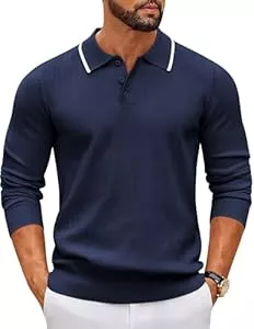 COOFANDY  COOFANDY Herren Pullover mit Polokragen Langarm Feinstrick Knopfleiste Freizeit Basic Regular Fit Poloshirt Männer