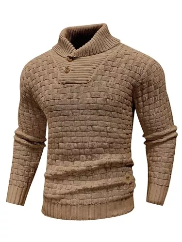 HYPESTFIT Pullover & Strickmode HYPESTFIT Herren Rollkragen Pullover Langarm Feinstrick Pullover Texturierte Gerippte Kante Basic Sweater