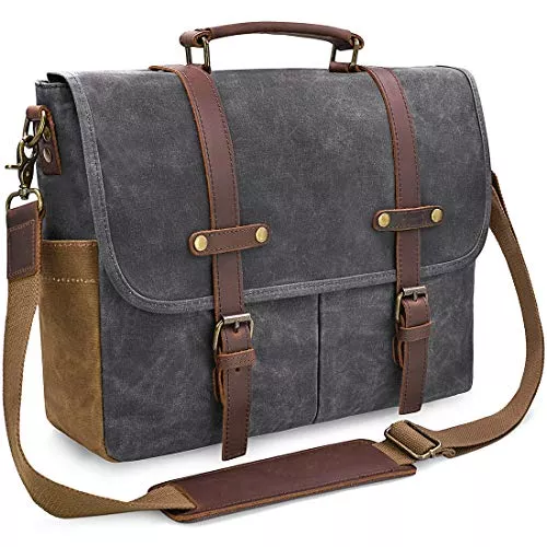 NEWHEY Taschen & Rucksäcke NEWHEY Herren Umhängetaschen Aktentasche Laptoptasche Wasserdichte Canvas Groß Arbeitstasche Messenger Bag Männer Vintage