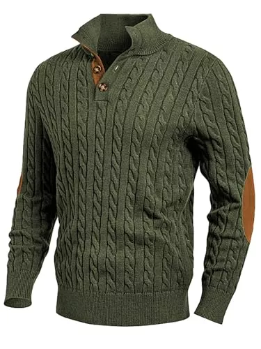 JMIERR Pullover & Strickmode JMIERR Herren Pullover mit Zopfmuster lässiger Stehkragen grobe Freizeit-Strickpullover mit 1/4-Knöpfe Winterpullover Herren
