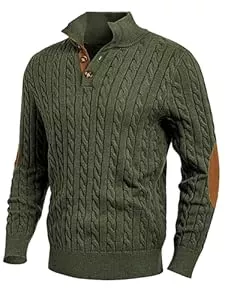 JMIERR  JMIERR Herren Pullover mit Zopfmuster lässiger Stehkragen grobe Freizeit-Strickpullover mit 1/4-Knöpfe Winterpullover Herren