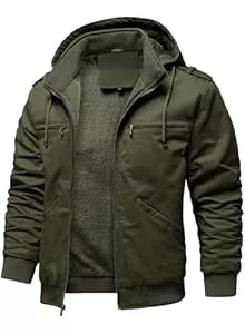HOOD CREW Jacken HOOD CREW Winterjacken für Herren Warme Fleecejacke Baumwolle Mantel mit Kapuze Übergangsjacke Militär Cargojacke mit Taschen