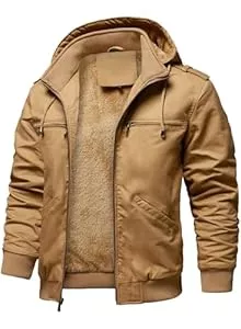 HOOD CREW  HOOD CREW Winterjacken für Herren Warme Fleecejacke Baumwolle Mantel mit Kapuze Übergangsjacke Militär Cargojacke mit Taschen