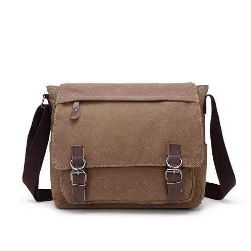 Sechunk Taschen & Rucksäcke Sechunk Segeltuch Leder Herren Umhängetasche 15,6 Zoll Große Laptoptasche Vintage Canvas Messenger Bag Aktenktasche Schultertasche Bürotasche Kuriertasche Arbeitstasche