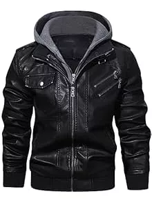 HOOD CREW Jacken HOOD CREW Lässige Biker Lederjacke aus Kunstleder für Herren mit abnehmbarer Kapuze