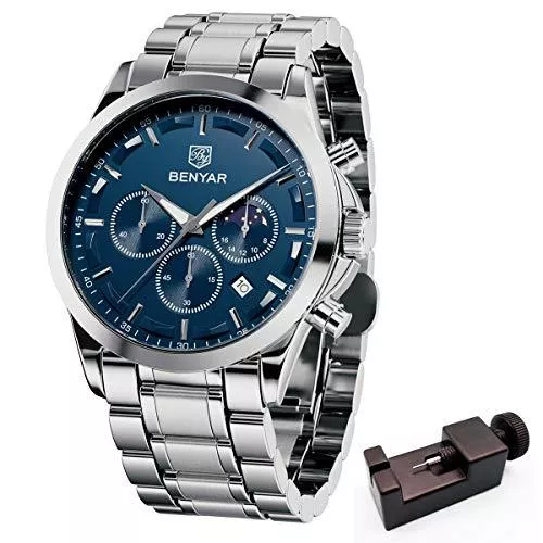 BENYAR Uhren BENYAR Mode Herren Quarz Chronograph Wasserdicht Edelstahl 30M wasserdichte Uhren Business Casual Sport Design Armbanduhr für Herren