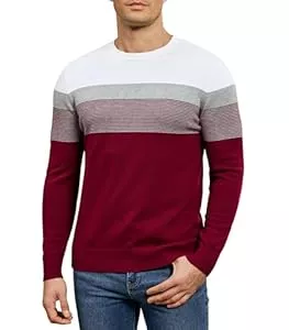 Genfien Pullover & Strickmode Genfien Pullover Herren Rundhalsausschnitt Strickpullover Feinstrick Streifenpullover Regular Fit Basic 100% Baumwolle