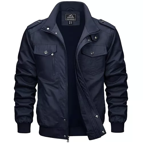 MAGCOMSEN Jacken MAGCOMSEN Übergangsjacke Herren Winddichte Cargo Outdoorjacke Herbst Blouson Jacke Militär Armee Fliegerjacke Baumwolle Stehkragen Freizeitjacke mit Multi Taschen