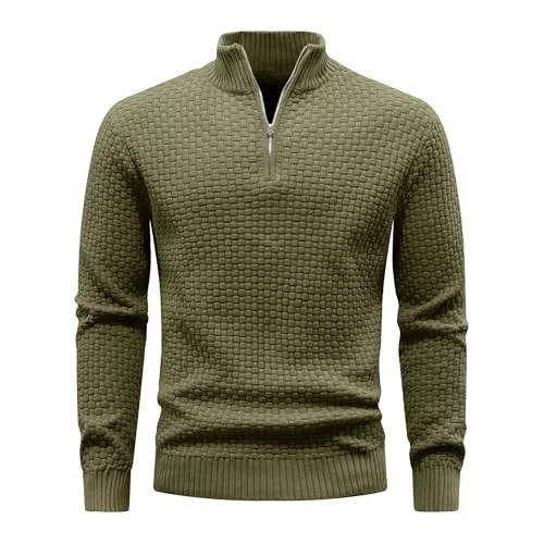 Zaitun Pullover & Strickmode Zaitun Herren Half Zip Pullover Waffel Strickpullover Rollkragenpullover Warm Langarm Winterpullover