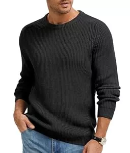 Imuedaen  Imuedaen Herren Rundhals Pullover Einfarbig Basic Strickpullover mit Rundhalsausschnitt Grobstrick Pulli Langarm Winterpullover Warm Sweater