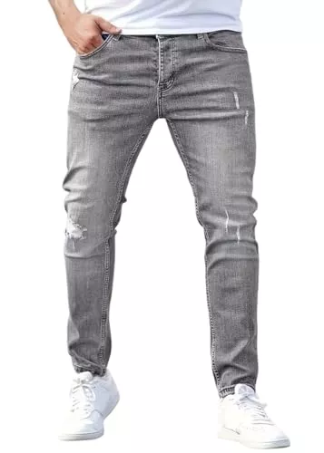 shownicer Jeans shownicer Herren Jeans Slim Fit Denim Hose Stretch Tapered Männer Jeanshose Destroyed Hosen Casual Herrenjeans Freizeithose