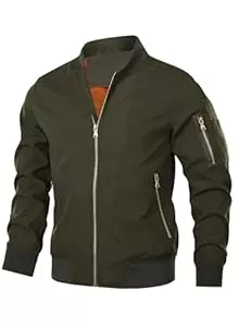 HOOD CREW  HOOD CREW Herren Bomberjacke Leichte Dünne Lässige Jacke Windbreaker Übergangsjacke mit Reißverschlusstaschen
