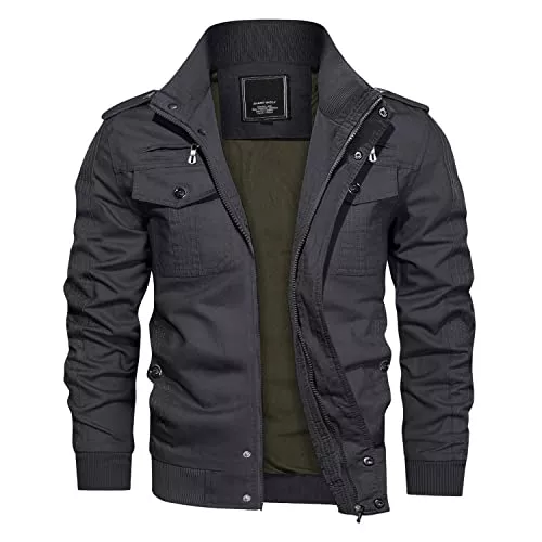KEFITEVD Jacken KEFITEVD Herren Übergangsjacke Leicht Winter Jacke Herbstjacke Fliegerjacke Stehkragen Bomberjacke Baumwolle Army Feldjacke Cargo Jacke Männer Blouson Windbreaker