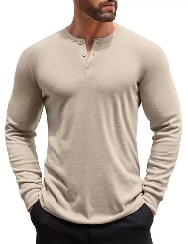 COOFANDY Pullover & Strickmode COOFANDY Henley Langarmshirt Herren Longsleeve Freizeit T-Shirt für Männer Einfarbig Basic Shirt mit Knopfleiste