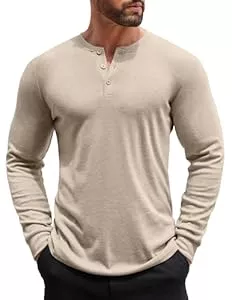 COOFANDY Pullover & Strickmode COOFANDY Henley Langarmshirt Herren Longsleeve Freizeit T-Shirt für Männer Einfarbig Basic Shirt mit Knopfleiste