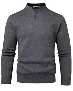 Voyagile  Voyagile Herren Strickpullover Langarm Knopf Winterpullover Henley-Kragen Sweater Einfarbig Pulli Pullover