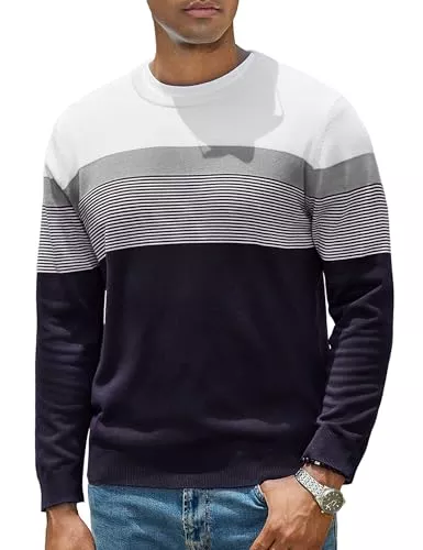 iClosam Pullover & Strickmode iClosam Pullover Herren Gestreift Strickpullover Rundhals Streifenpullover Winter Herrenpullover Freizeit Pulli Männer Regular Fit Sweatshirt für Herren