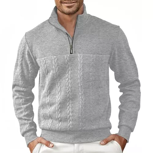 Halfword Pullover & Strickmode Halfword Pullover Herren Zip Neck Sweatshirt Stehkragen Strickpullover Langarm Leichter Arbeitspullover