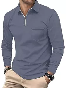 HMIYA  HMIYA Herren Poloshirt Langarm Poloshirt aus Baumwolle Atmungsaktiv Casual T-Shirts mit Tasche