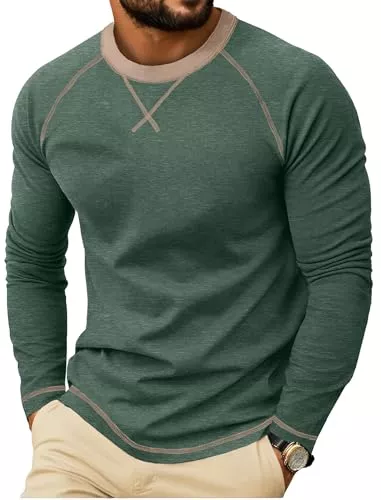 QIXING Langarmshirts QIXING Herren Langarmshirt aus Baumwolle Rundhalsausschnitt | Weiches Crew Neck Langarmshirts mit X-Stickdesign | Anti-Einlaufend Bequem Herren Oberteil für Freizeit