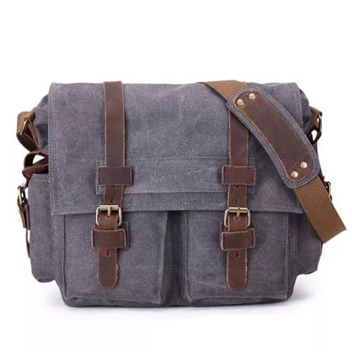 Sechunk Taschen & Rucksäcke Sechunk Vintage Militär Leder Umhängetasche Canvas Laptop Tasche Retro Messenger Taschen