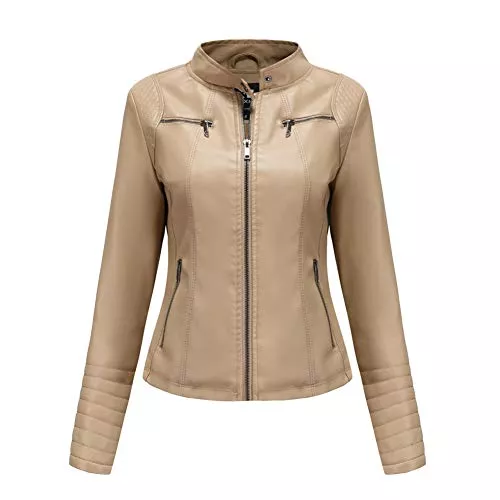 E-girl Jacken E-girl Damen Kunstleder Motorrad Jacke Lederjacke Schlank Reißverschluss Stehkragen Kurz Mantel,PN788