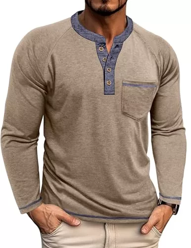 Rodawu Langarmshirts Henley Shirt Herren Langarm Männer T-Shirt Langarmshirt T Shirt Herren