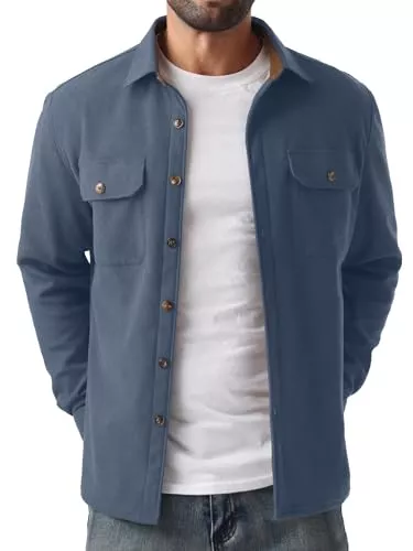 QIXING Jacken QIXING Herren Fleece Cordhemd Langarm Button Down Freizeithemd Regular Fit Hemdjacke Herbst Winter Mantel mit Klappentaschen