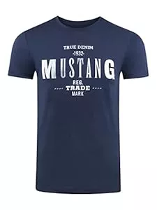 MUSTANG T-Shirts MUSTANG Tshirt Herren Regular Fit Rundhals Kurzarm Sommer Tee Shirt Logoprint Baumwolle Schwarz Weiß Blau Grau Grün S M L XL XXL 3XL 4XL 5XL 6XL