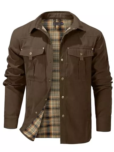 Mr.Stream Jacken Mr.Stream Herren Karierte Flanellfutter Jacke Hemdjacke Übergangsjacke Leicht Stehkragen Feldjacke Cargo Herbstjacke Snap Western Cowboy Jacken