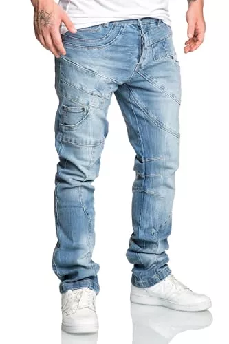 REPUBLIX Jeans REPUBLIX Herren Männer Regular Straight Fit Destroyed Design Jeans Hose R7029