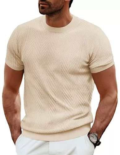 PJ PAUL JONES T-Shirts PJ PAUL JONES T-Shirt Herren Kurzarm Einfarbige T-Shirt mit Rundhals Gestrickt Freizeit T-Shirt für Männer