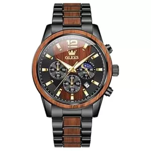 OLEVS Uhren OLEVS Herrenuhr Analog Quarz Holz Armbanduhren Luxus Kleid Chronograph Edelstahl Wasserdicht Leuchtende Uhren Herren Geschenk