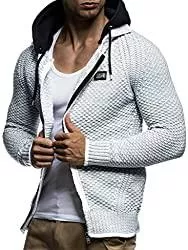 Leif Nelson Strickjacken Leif Nelson Herren Strick-Jacke mit Kapuze Slim Fit Grobstrick Moderner schwarzer Herren Hoodie-Sweatjacke-Winterjacke Langarm Grobstrick