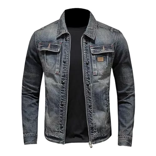 pxjsdwe Jacken pxjsdwe Jeansjacke Herren Sommer Slim Fit Stehkragen Übergangsjacke Jeans Jacke Vintage Große Größen Sommerjacke Denim Jacket Leichte Western Bikerjacke mit Taschen Langarm Motorradjacke