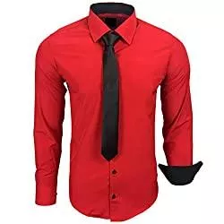 Baxboy Hemden Baxboy Herren Kontrast Hemd Business Hemden mit Krawatte Hochzeit Freizeit Fit