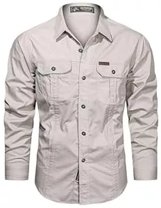 PADOLA Hemden PADOLA Hemd Herren Baumwolle Hemden Langarm Slim Fit Cowboyhemd Stehkragen Westernhemd Taktisches Hemd Outdoor Arbeitshemd Safarihemd Einfarbige Freizeithemden