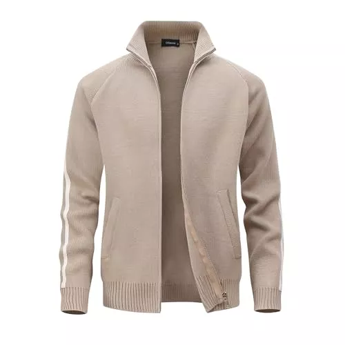 CoXuantion Jacken CoXuantion Herren Gestrickt Strickjacke Langarm Voller Reißverschluss Cardigan Stehkragen Warme Pullover Winter Sweatjacke mit Taschen