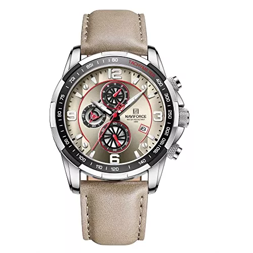 Naviforce Uhren Naviforce Sportuhren für Herren, analog, Quarz, Chronograph, Lederarmband