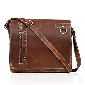 Ruzioon Taschen & Rucksäcke Ruzioon Vintage Umhängetasche aus Leder für Damen und Herren, Laptoptasche mit Fach, Braun, 30 cm (L) x 25 cm (H) x 8 cm (B)