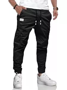 LIUPMWE Hosen LIUPMWE Herren Hose Chino Cargo Hose Jogginghose Herren Baumwolle Casual Sweatpants Herren Freizeithose Elastische Pants Taille mit Kordelzug Taschen