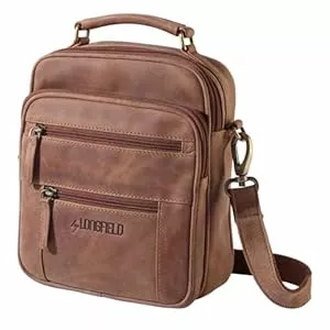 by LONGFIELD Taschen & Rucksäcke by LONGFIELD Rindsleder Herren-Tasche – Kleine Umhängetasche in echtem Wildleder-Look, 7 Fächer, Reißverschluss, Riemen/Tragegriff mit Metall-Elementen, Vintage Schultertasche, Braun