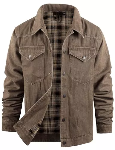 Rousytn Jacken Rousytn Herren-Jeansjacke mit Flanell gefüttert, Cowboy-Schnitt, Western-Vintage-Stil, robuste Jeansjacke mit Taschen