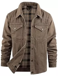 Rousytn Jacken Rousytn Herren-Jeansjacke mit Flanell gefüttert, Cowboy-Schnitt, Western-Vintage-Stil, robuste Jeansjacke mit Taschen