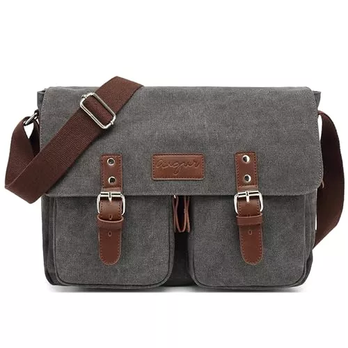 FOLOVEYA Taschen & Rucksäcke FOLOVEYA Retro Umhängetasche Herren Schultertasche Skalierbar 14 Zoll Laptop Tasche Segeltuch Kuriertasche Canvas Messenger Bag Aktentasche für Arbeit Schule Reise Uni